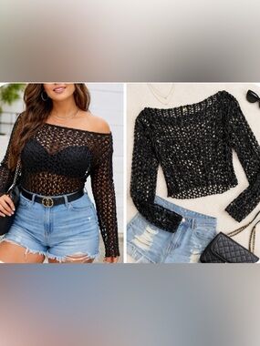 Black Crochet Knit Top by Daisy – Style #W6334TX – Size 1X